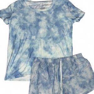 Blue tie-dye women’s short sleeve and shorts pajama/loungewear set - Size S